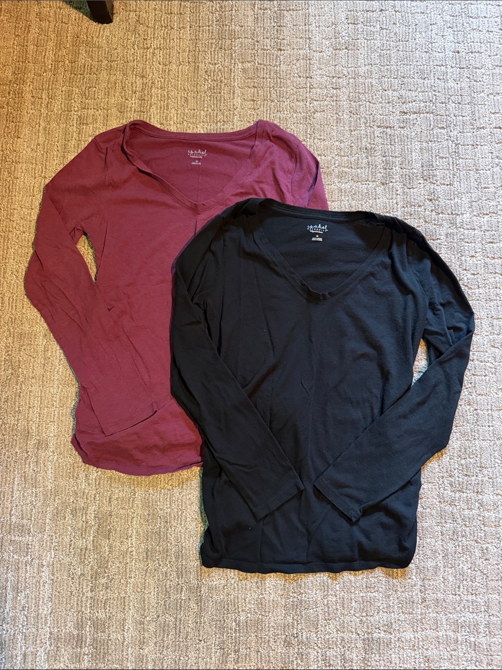 LOT of 2 Isabel Maternity by Ingrid & Isabel Black Maroon V-Neck Top Long Sleeve